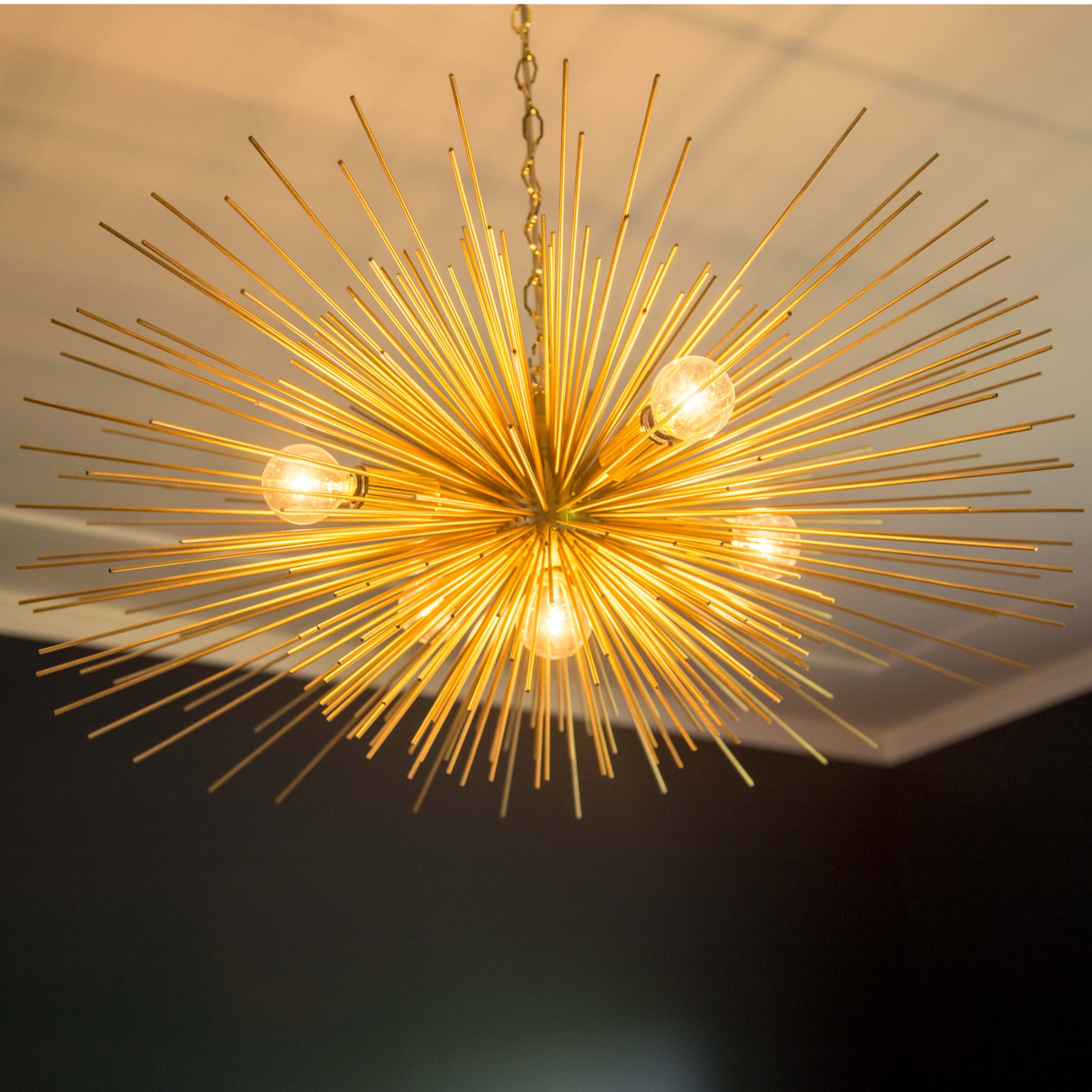 our new dining room on allweareblog.com | dining room light | gold light | brass light | chandelier