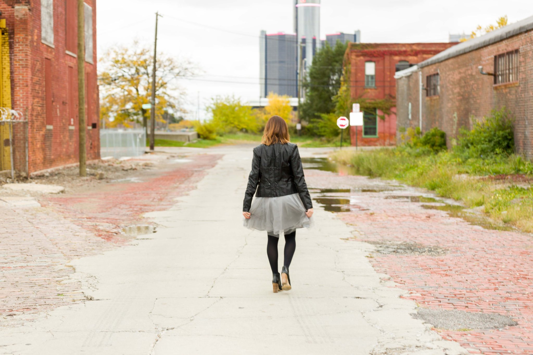 gray monroe jordan dress | women's tutu dress | how to pair a fancy dress with a leather moto jacket | edgy chic look on allweareblog.com