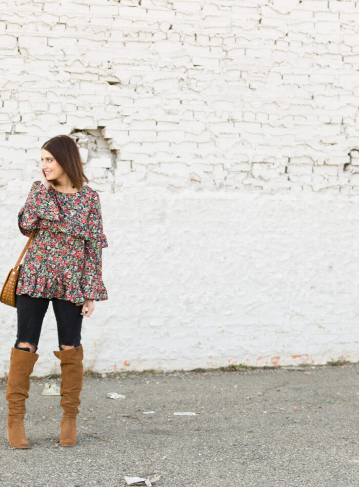 SheIn Multicolor Printed Ruffle Detail Dress | How to style a dress with jeans on allweareblog.com
