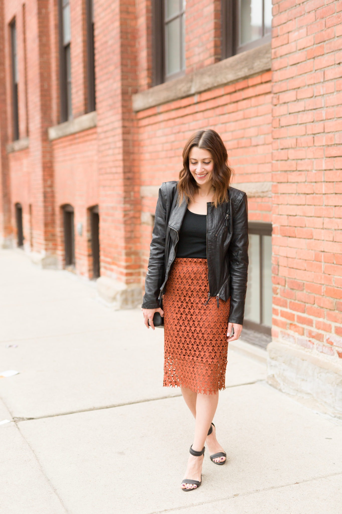 an edgy date night look | Chicwish Twinkle Star Crochet Pencil Skirt in Tan | How to style a pencil skirt for date night | chic date night looks for moms on allweareblog.com