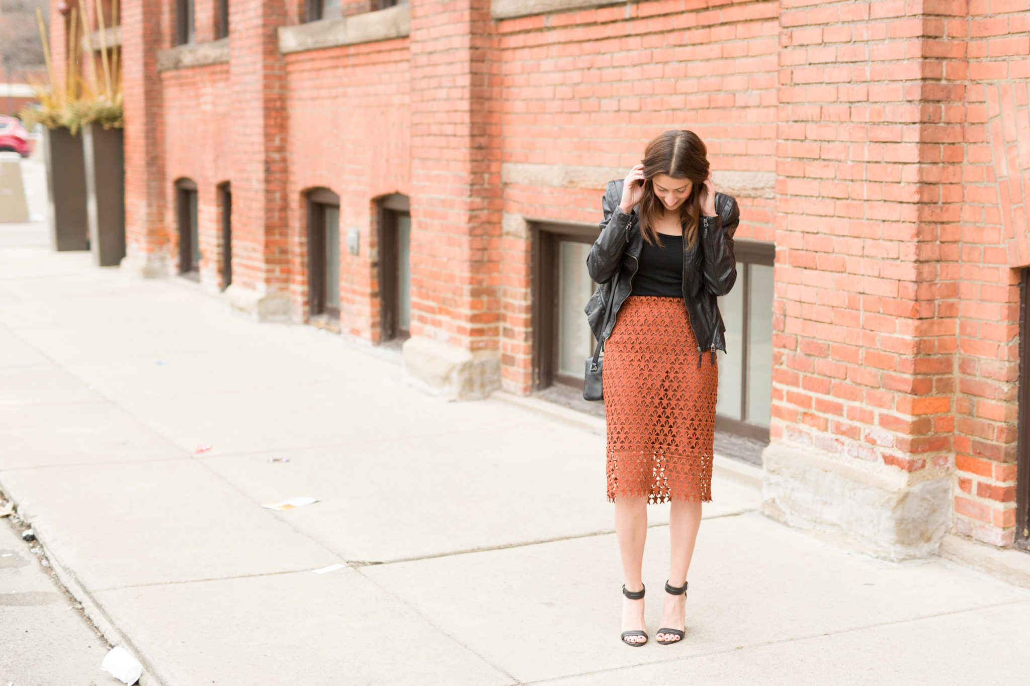 an edgy date night look | Chicwish Twinkle Star Crochet Pencil Skirt in Tan | How to style a pencil skirt for date night | chic date night looks for moms on allweareblog.com