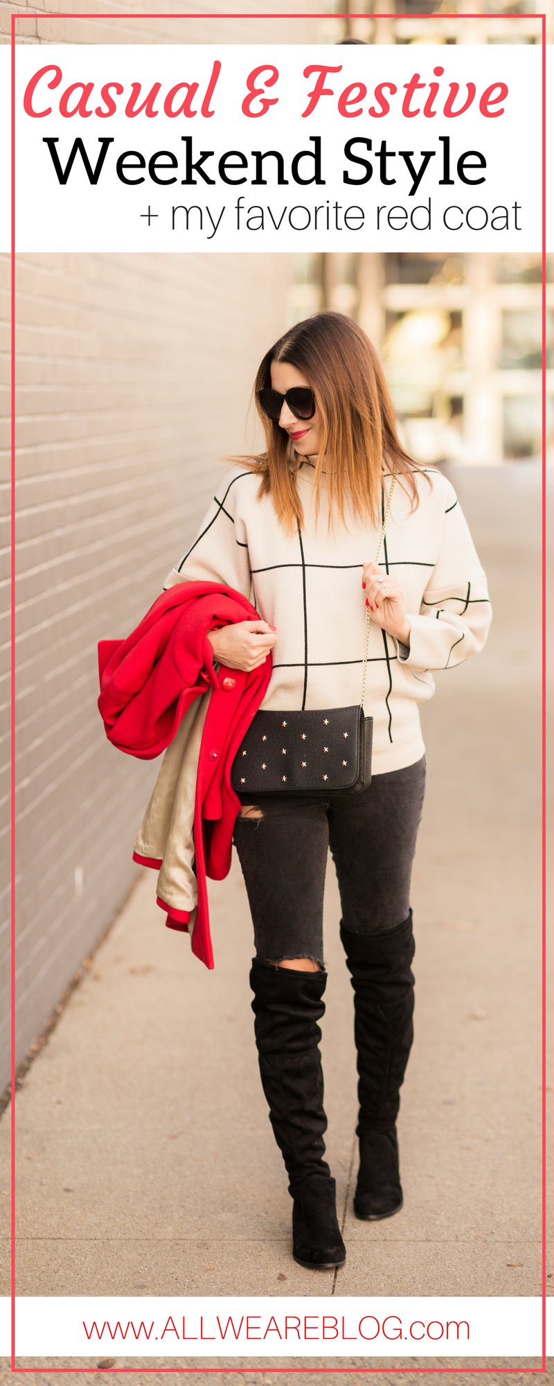 how to incorporate a red coat into your winter style on allweareblog.com