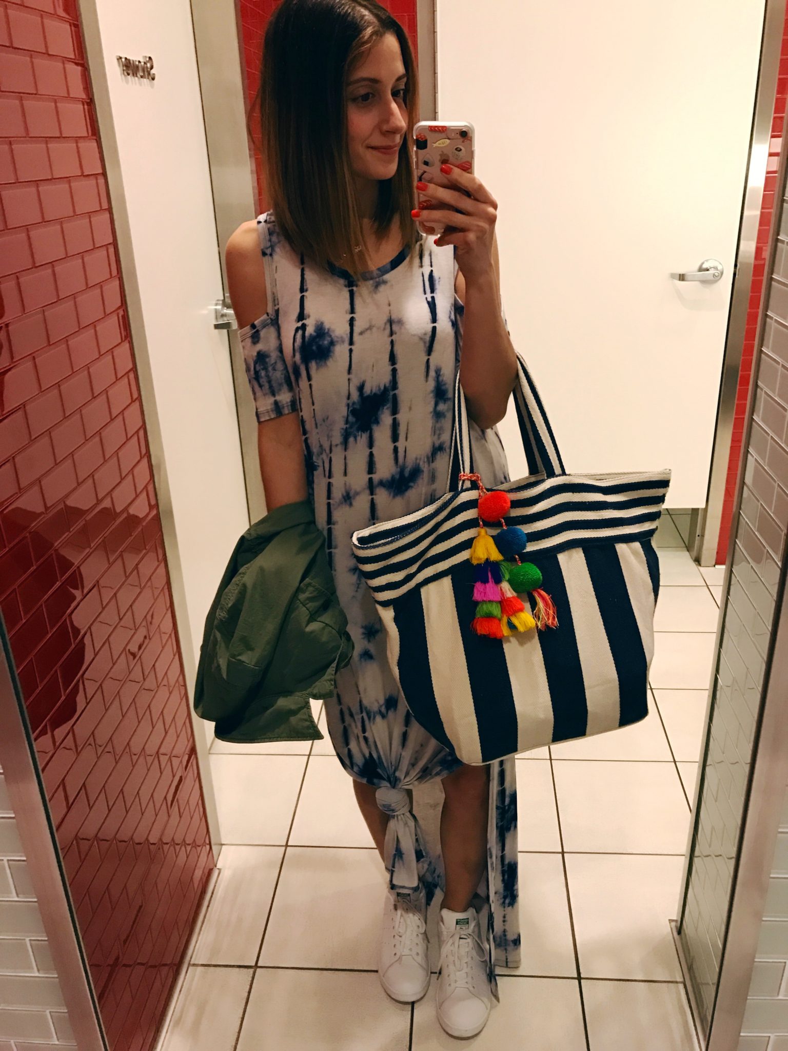 This PinkBlush maxi was perfect for the plane - so comfortable and it covered my legs so I didn't get cold. I paired it with my Stan Smith sneakers, a utility jacket from JCrew Factory {similar here and on sale here}, and my Jadetribe tassel tote that you can get locally from SHE or online here or here. 