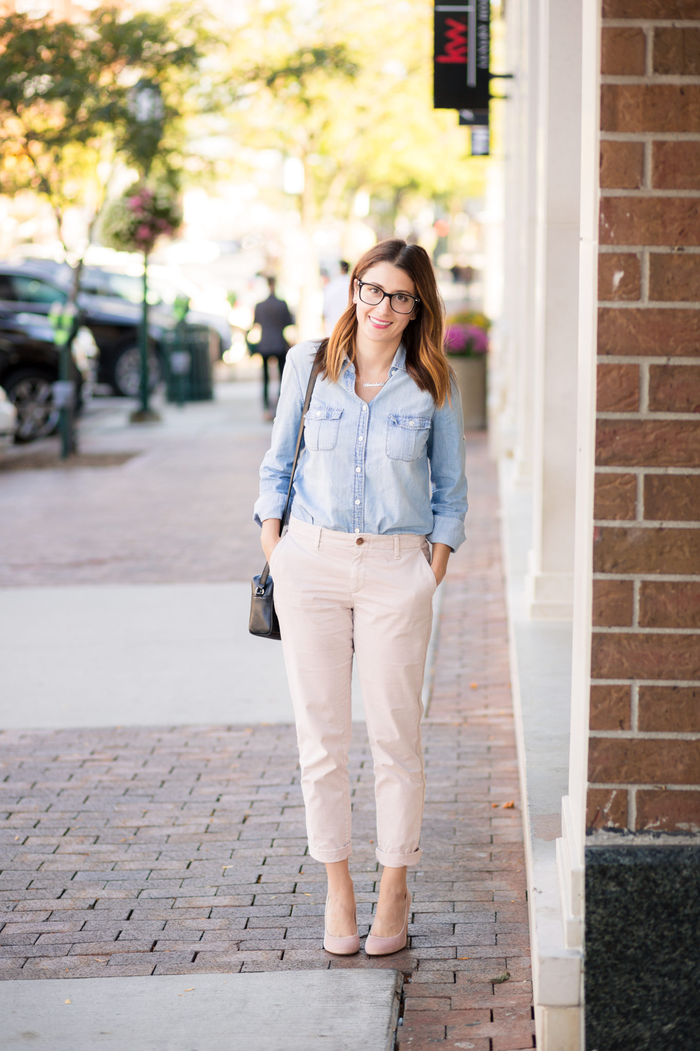 How to style the perfect fall outfit | my fall capsule wardrobe on allweareblog.com | blush clothes for fall | chambray shirt