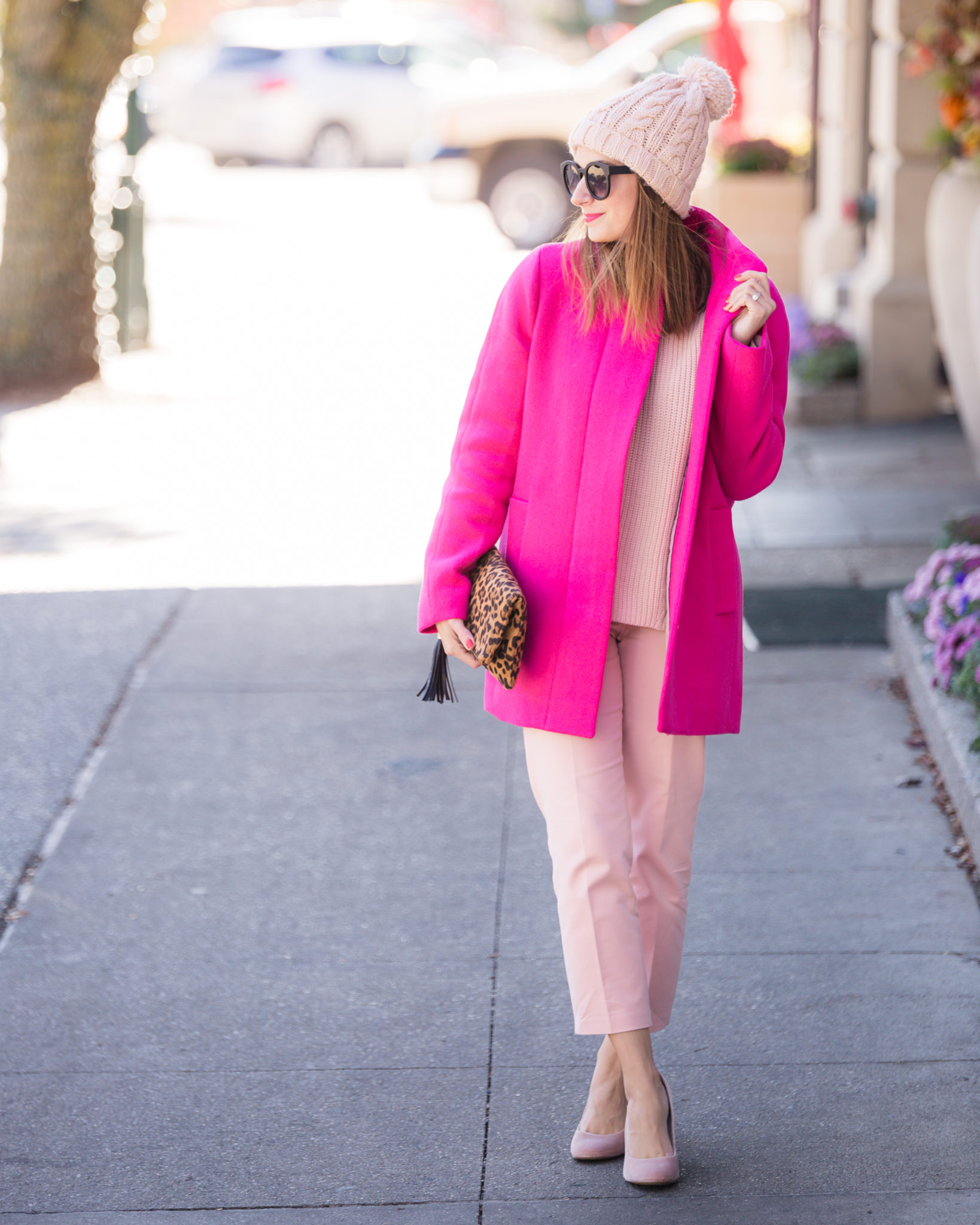 the perfect statement coat for winter | monochromatic look | how to wear head to toe pink on allweareblog.com